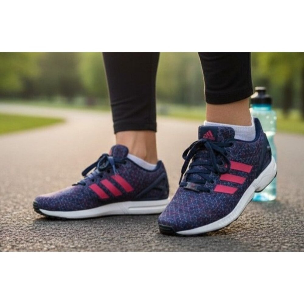 Adidas Torsion Womens Sneakers Navy/Pink Size 6 Athletic Running Shoes Geometric